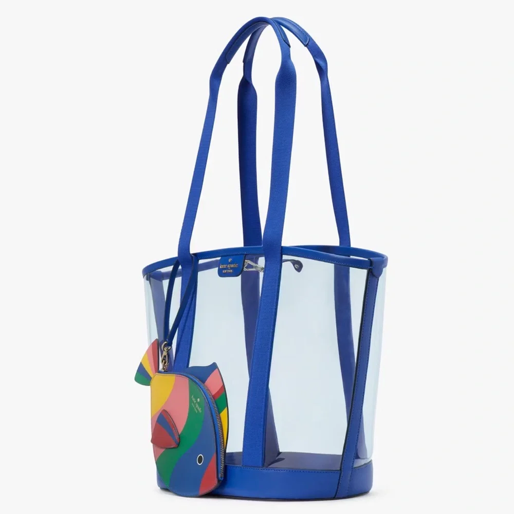 SALE 🔥 NIP Kate Spade What A Catch Top Handle Clear Fish Tote and Pouch Set